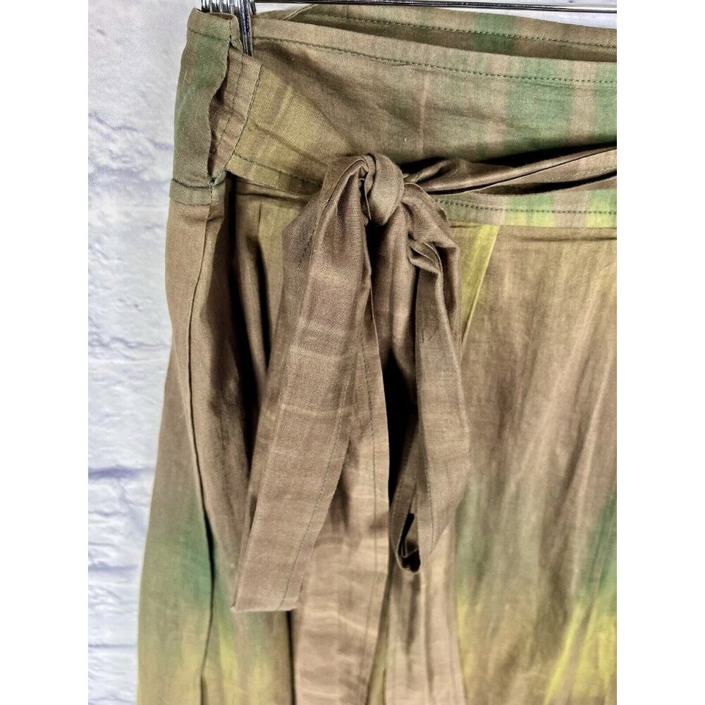 THEORY Women's Green Subtle Tie Dye Pleated A-Line Belted Wrap Skirt Size 6 - Picture 2 of 6